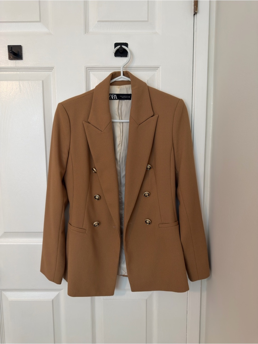 Zara Double-Breasted Camel Blazer Jacket
